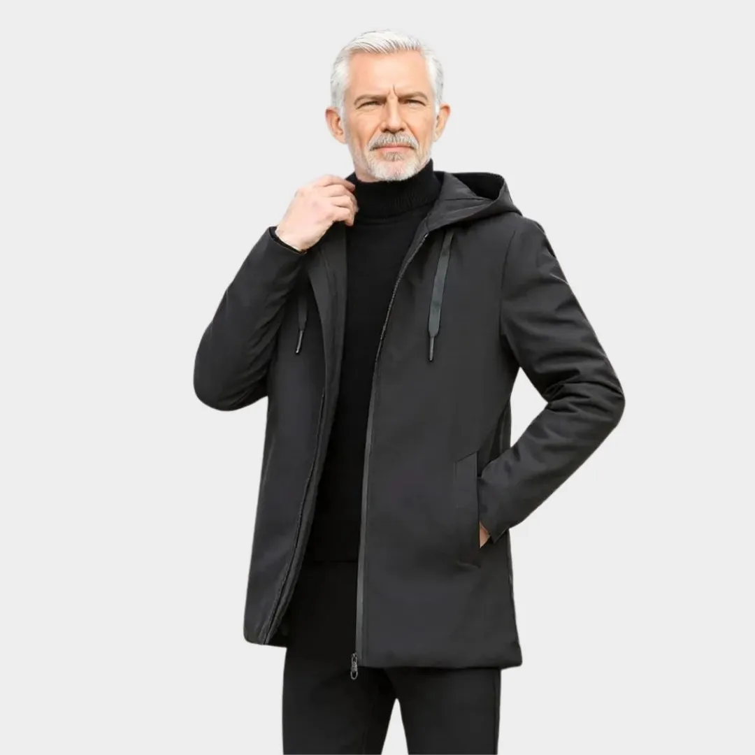 Mens Hooded Trench Coat - Warm Thicken Windbreaker, Casual Autumn Winter Jacket, Black, Brown