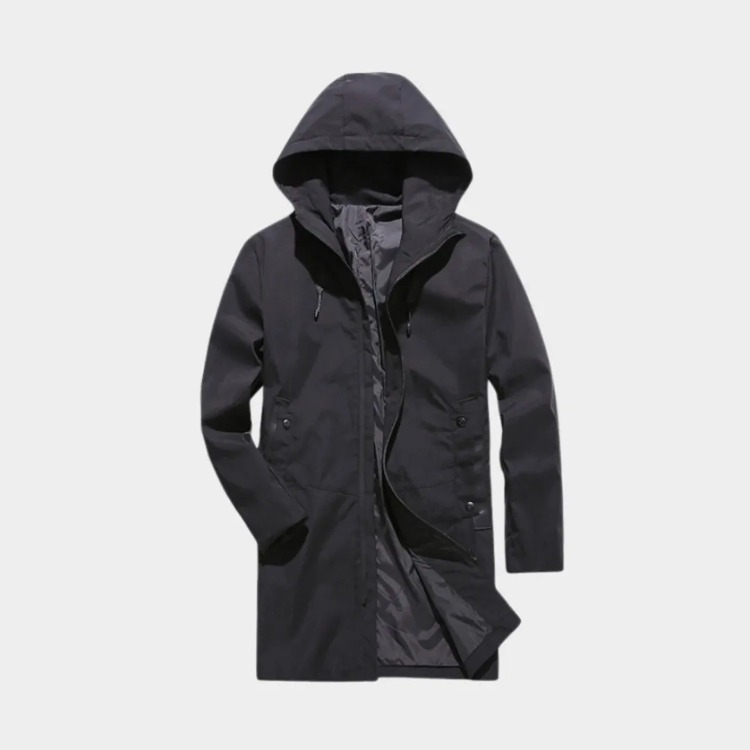 Mens Hooded Trench Coat - Warm Thicken Windbreaker, Casual Autumn Winter Jacket, Black, Brown