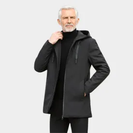 Mens Hooded Trench Coat - Warm Thicken Windbreaker, Casual Autumn Winter Jacket, Black, Brown