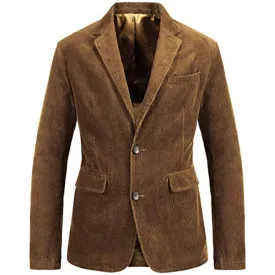 Men's Vintage Casual Work Wear Corduroy Suit Blazer Jacket Sport Coat