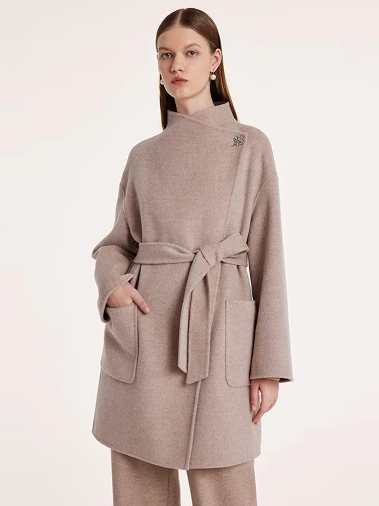 Mid-Length Wool And Cashmere Coat With Belt