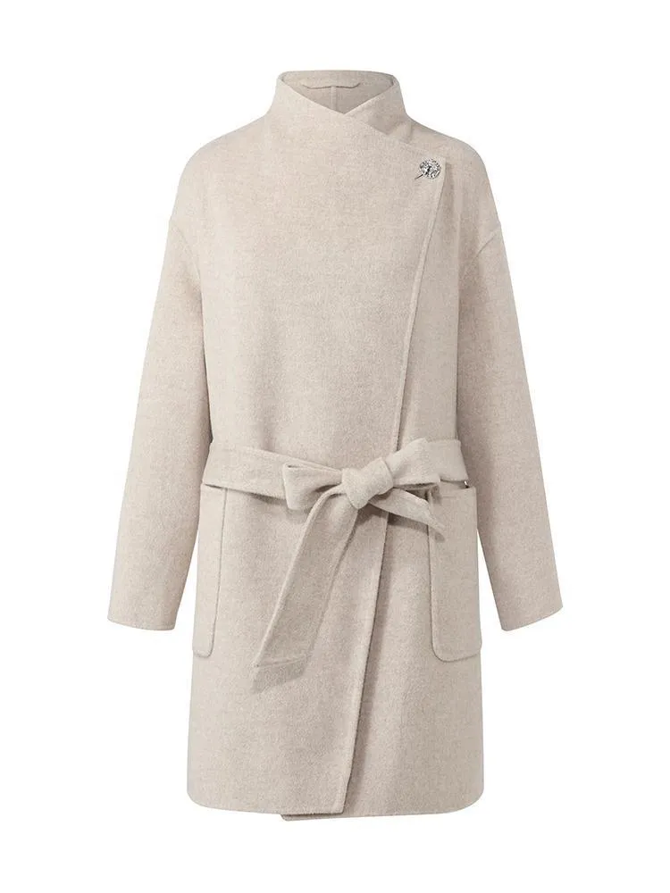 Mid-Length Wool And Cashmere Coat With Belt