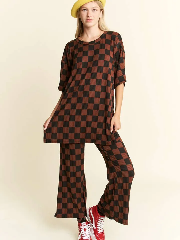 Mocha Checkered Pant Set