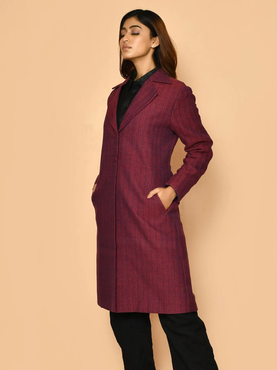 Mrinal handloom cotton trench coat jacket for women