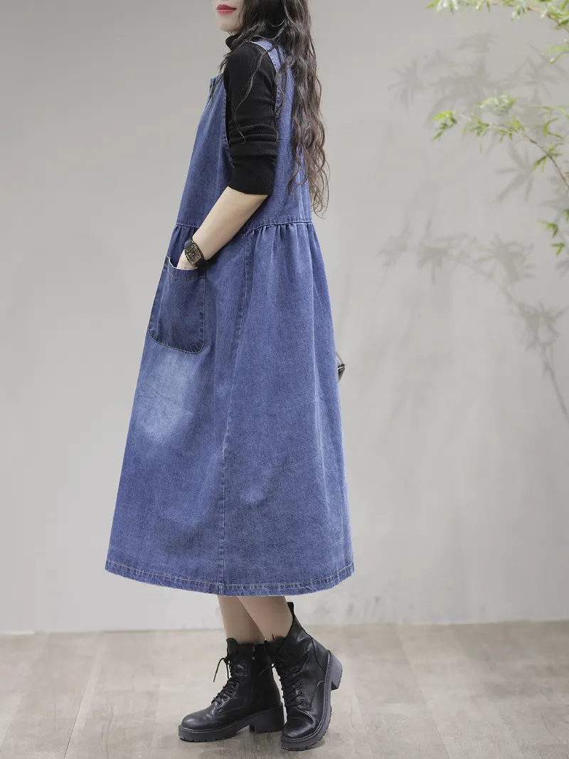 My Memories Women's Casual Round Neck Denim Dress