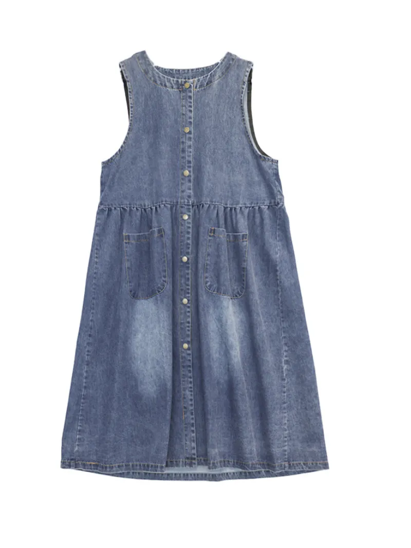 My Memories Women's Casual Round Neck Denim Dress