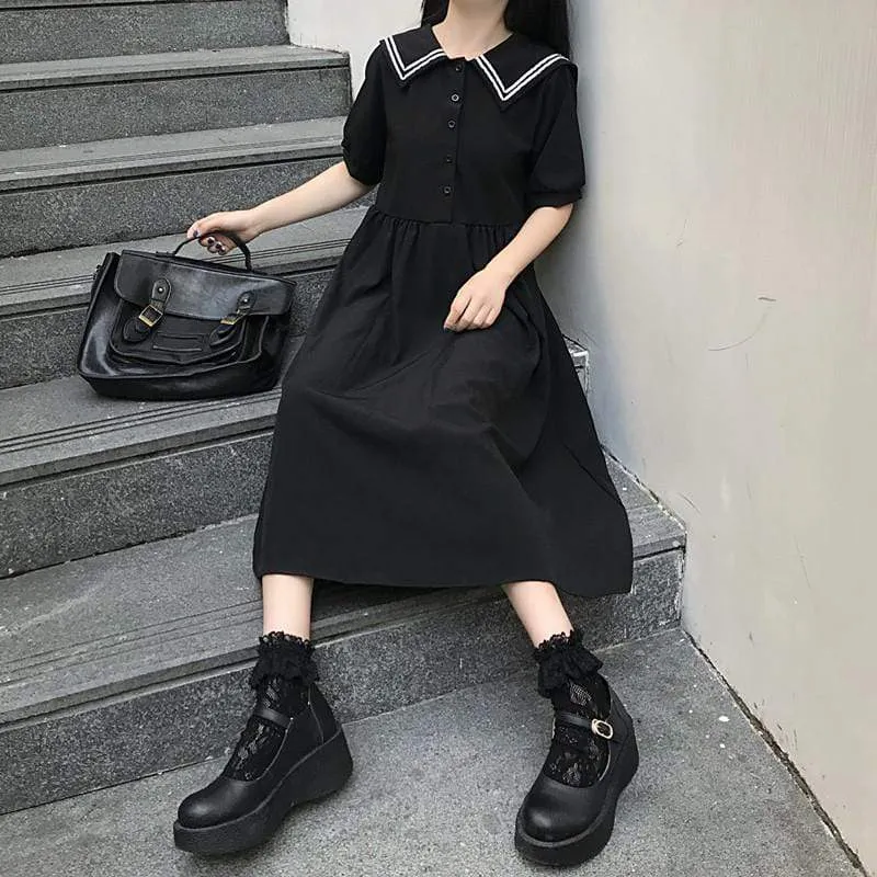 Navy Style Mid-length Dress