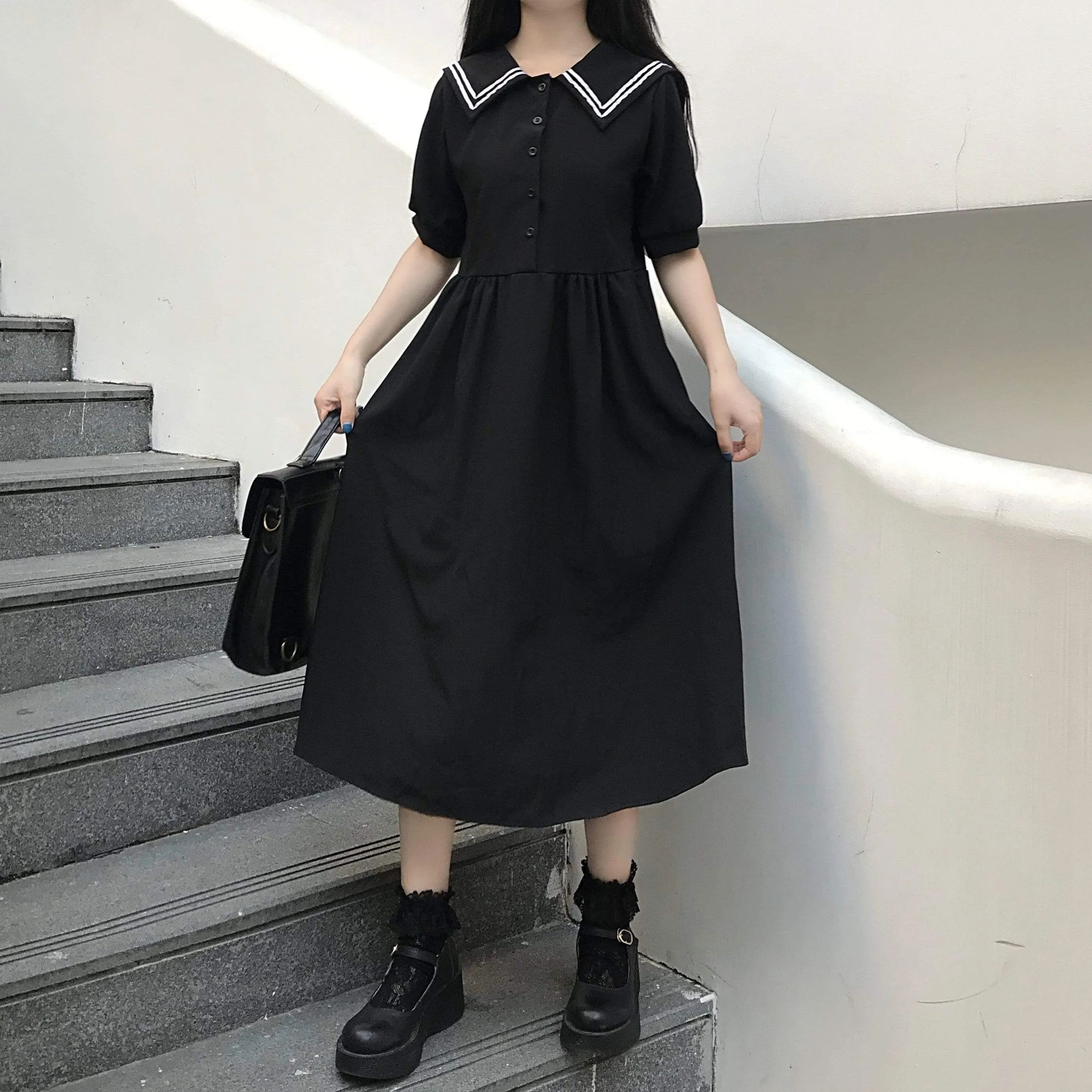 Navy Style Mid-length Dress