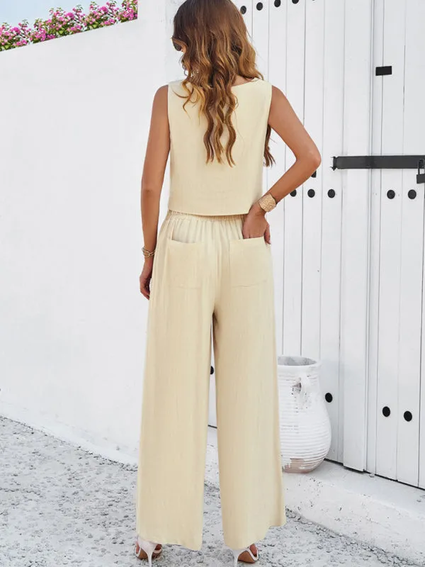New casual sleeveless vest   trousers suit