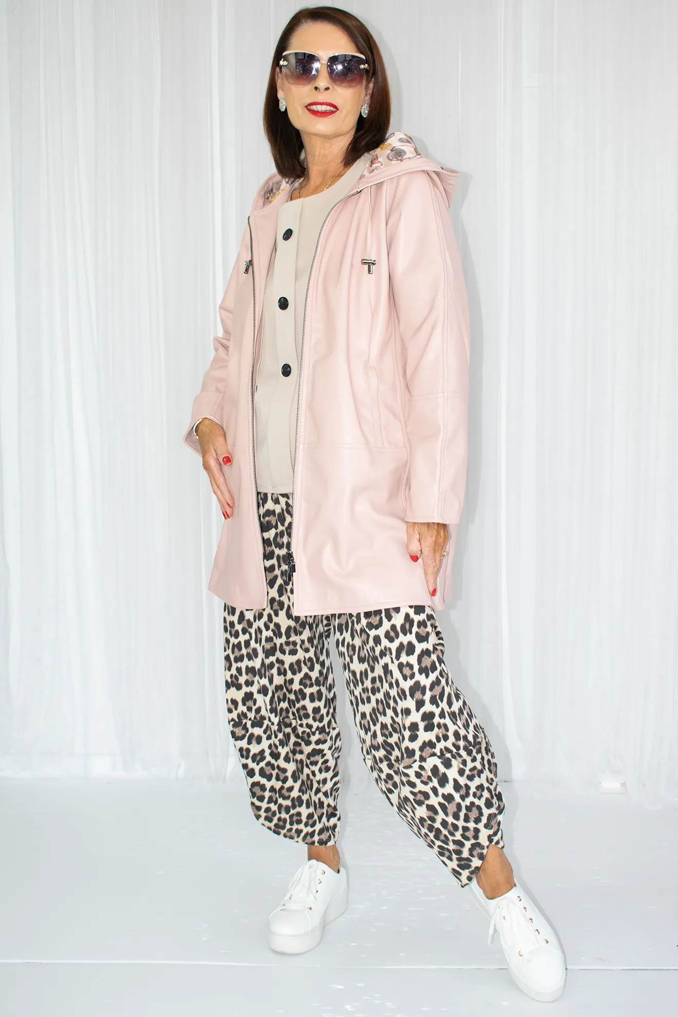 Penelope PU Leather Toggle Hooded Jacket in Blush