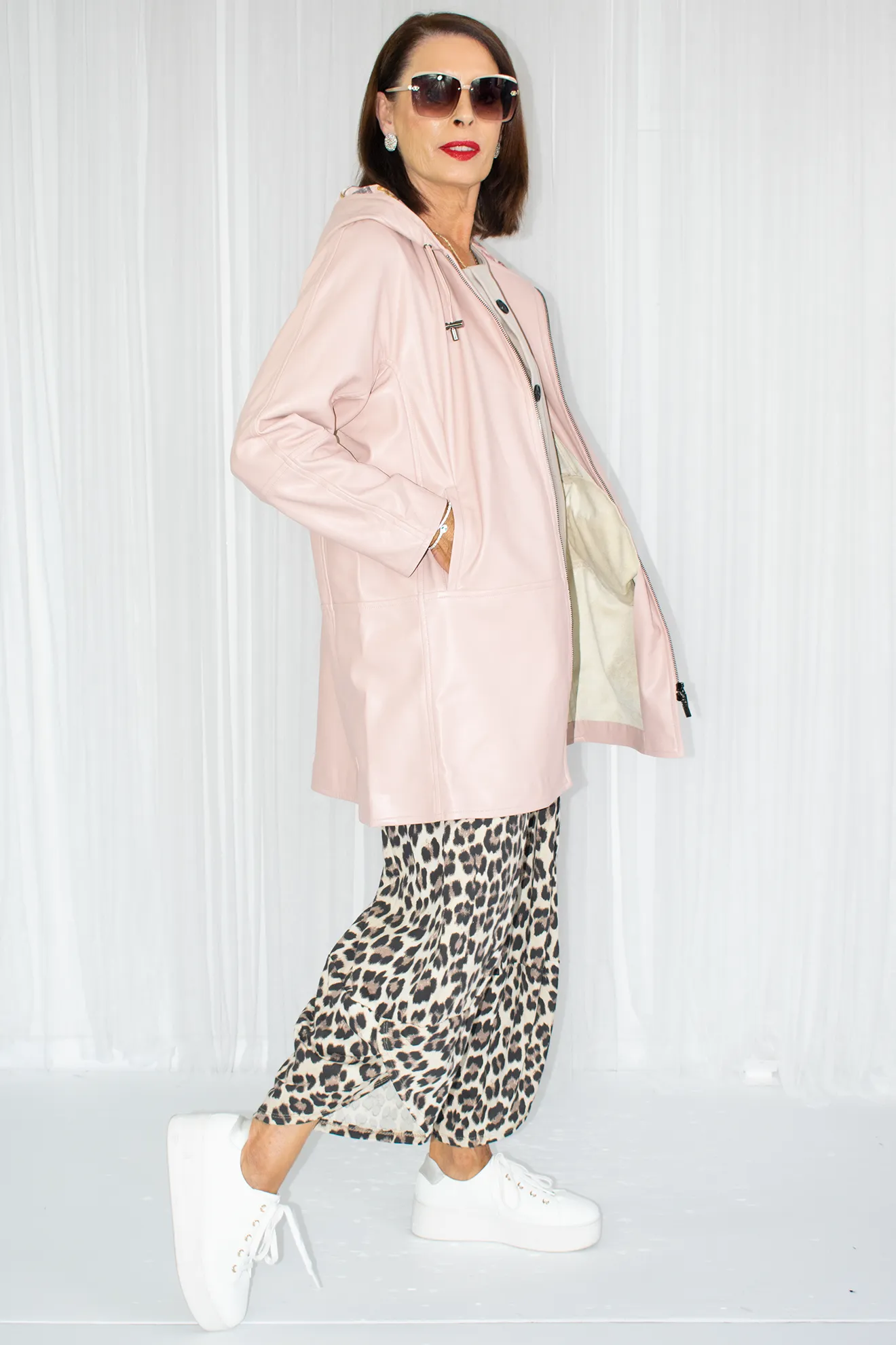 Penelope PU Leather Toggle Hooded Jacket in Blush
