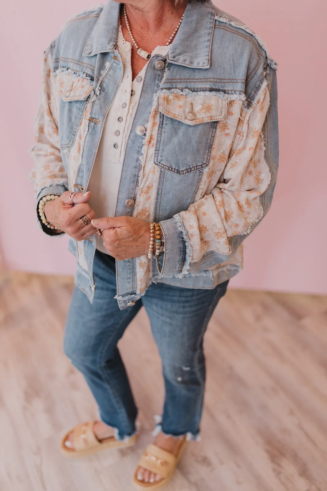 POL Floral Denim Jacket