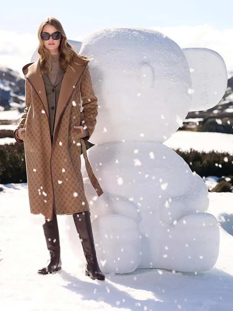 Pure Wool Reversible Hooded Printed Coat