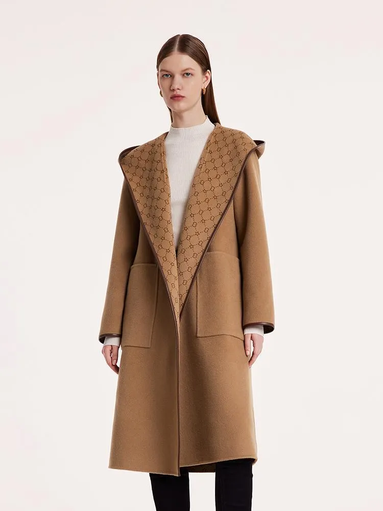 Pure Wool Reversible Hooded Printed Coat