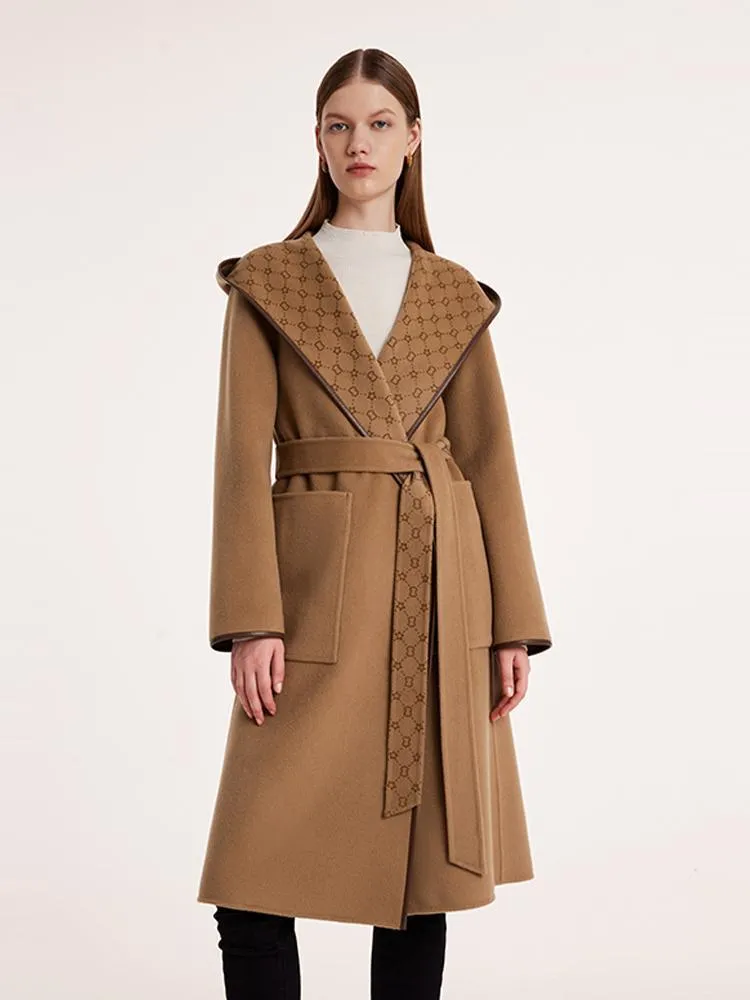 Pure Wool Reversible Hooded Printed Coat