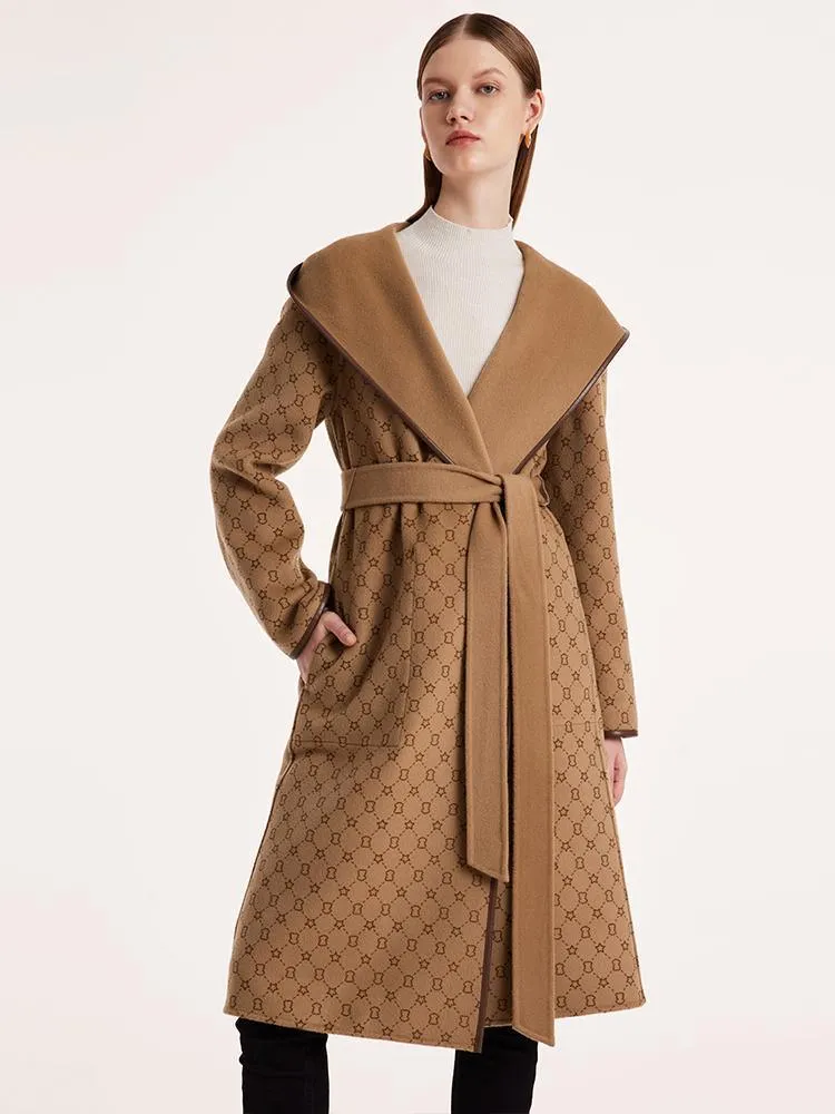Pure Wool Reversible Hooded Printed Coat
