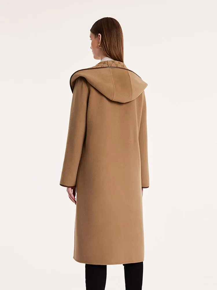 Pure Wool Reversible Hooded Printed Coat