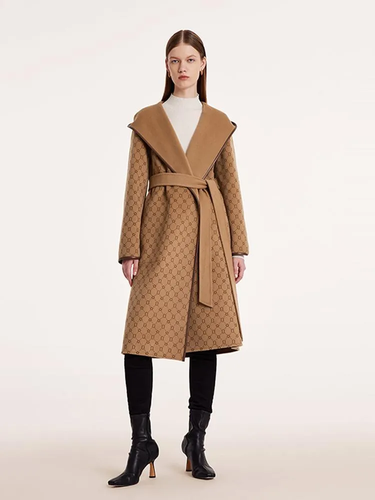 Pure Wool Reversible Hooded Printed Coat
