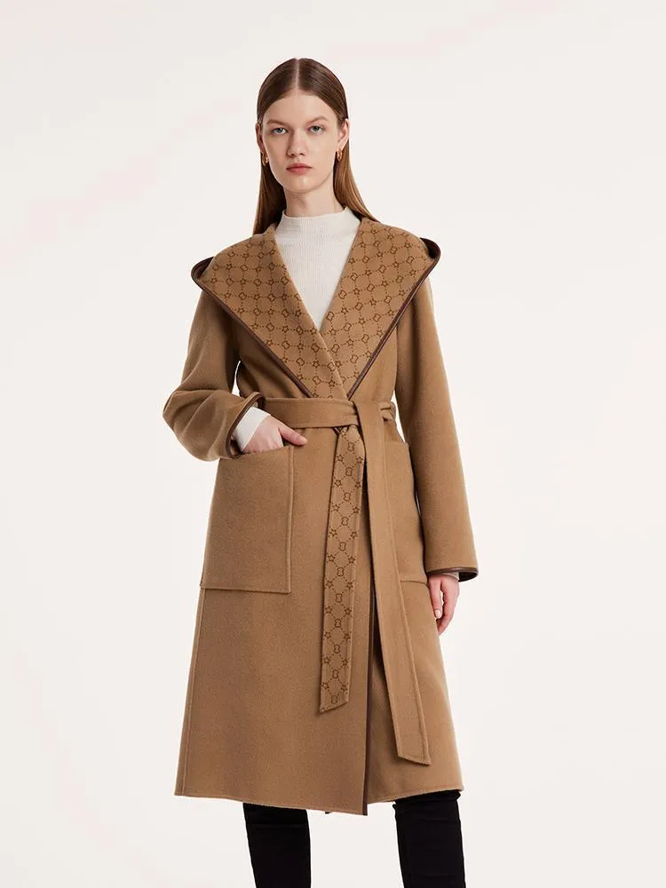 Pure Wool Reversible Hooded Printed Coat