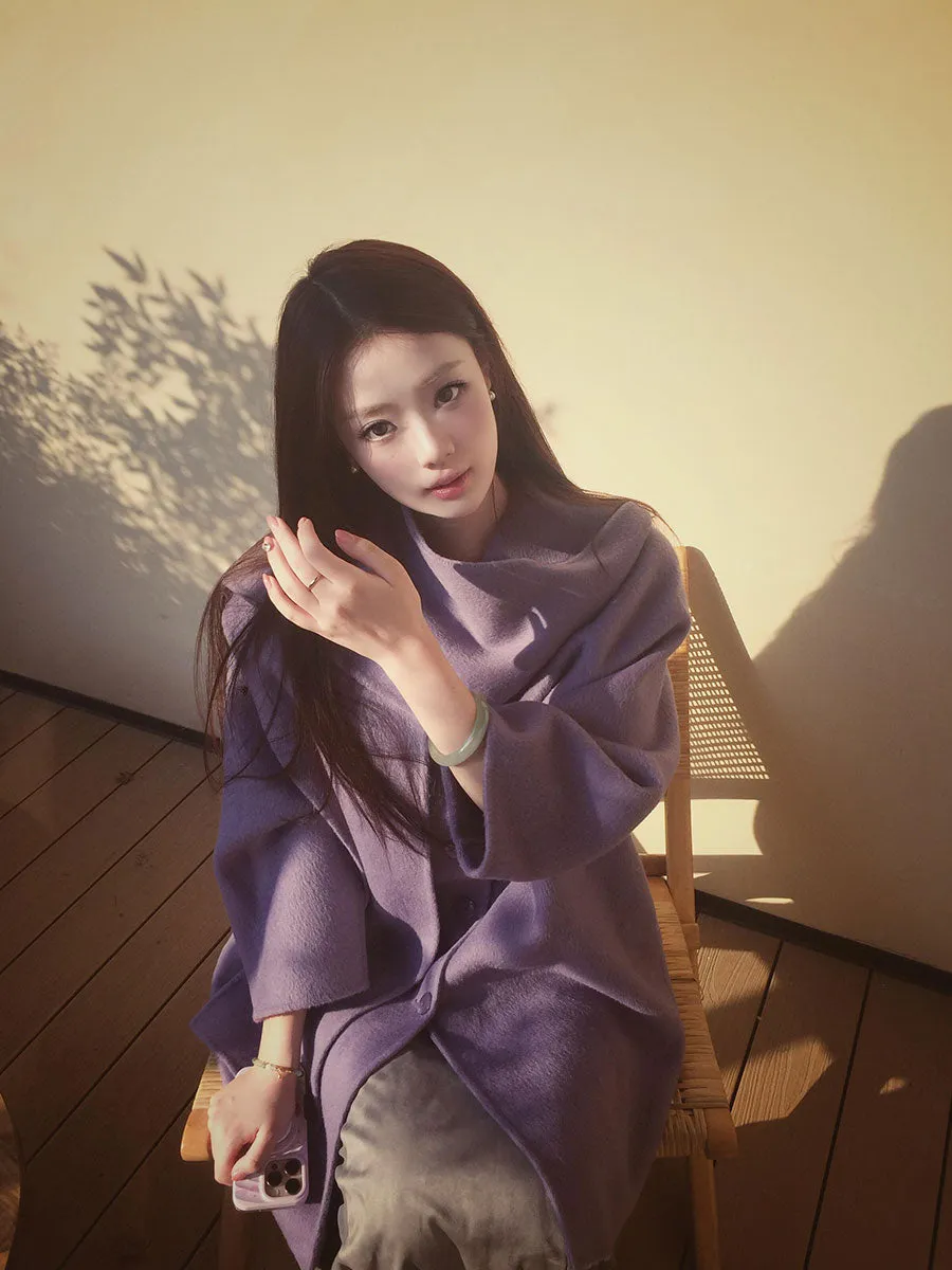 Purple Reversible Cashmere Coat – Luxurious Woolen Scarf Cape