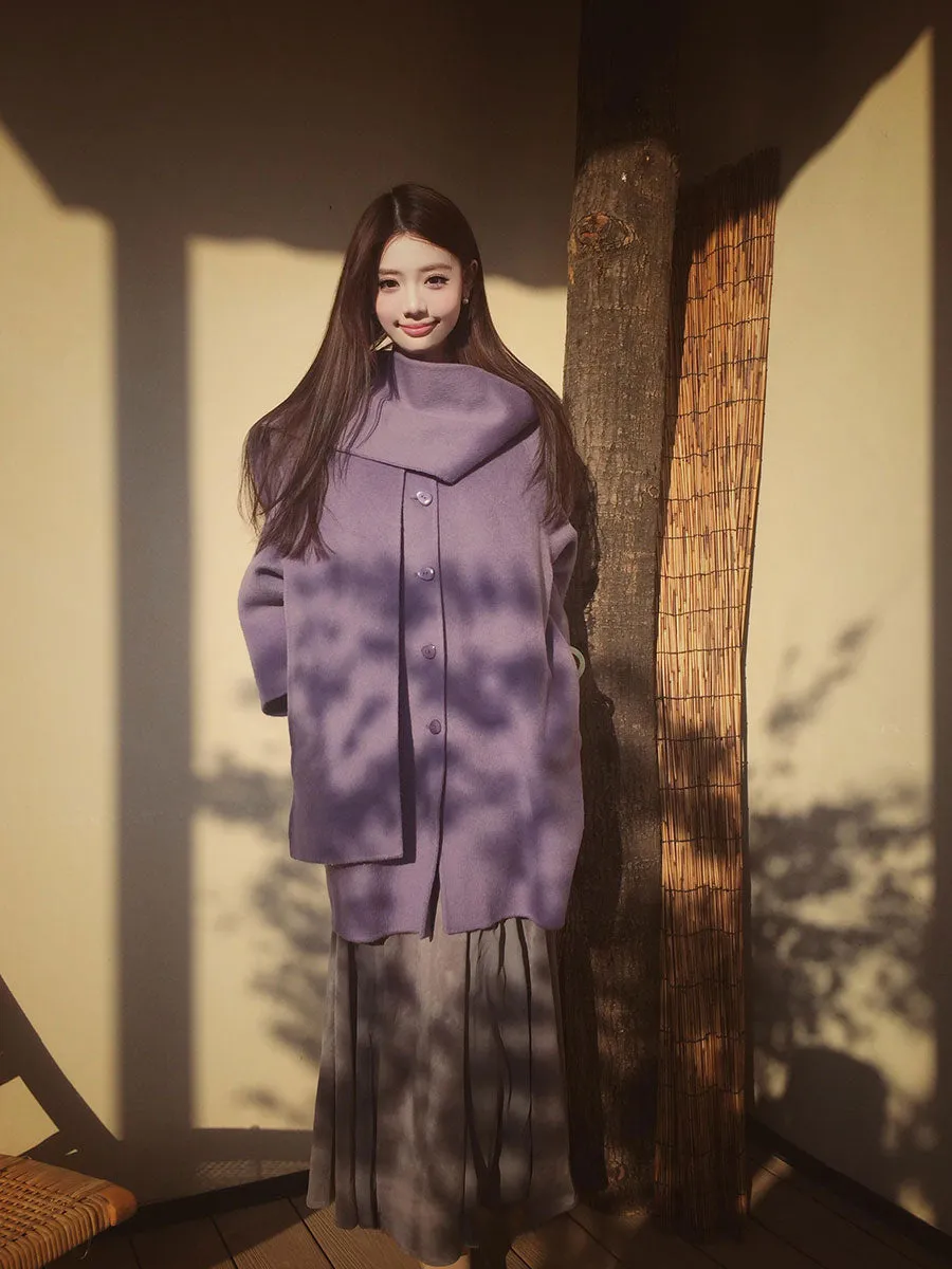 Purple Reversible Cashmere Coat – Luxurious Woolen Scarf Cape