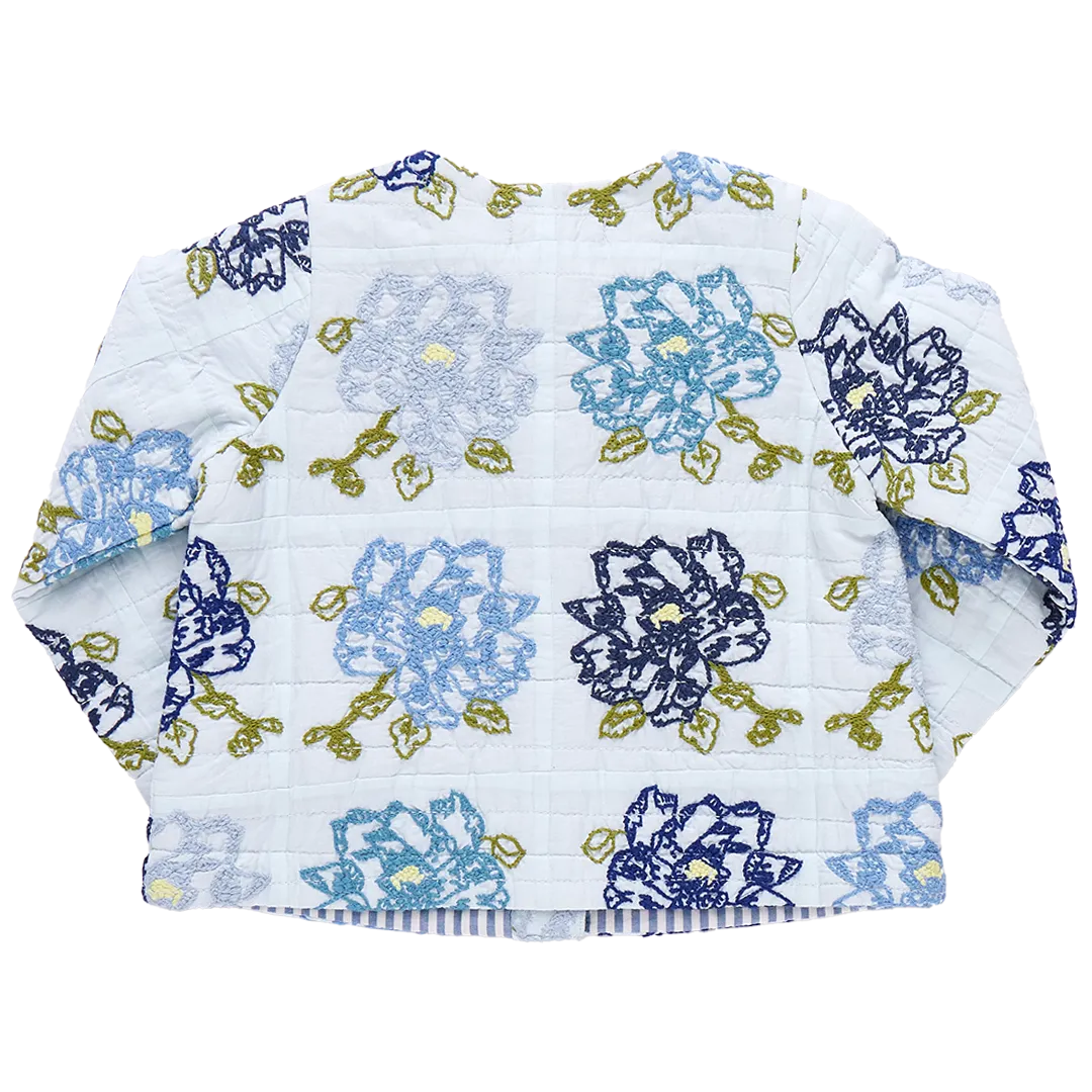 Quilted Jacket | Blue Quilt Flower Embroidery