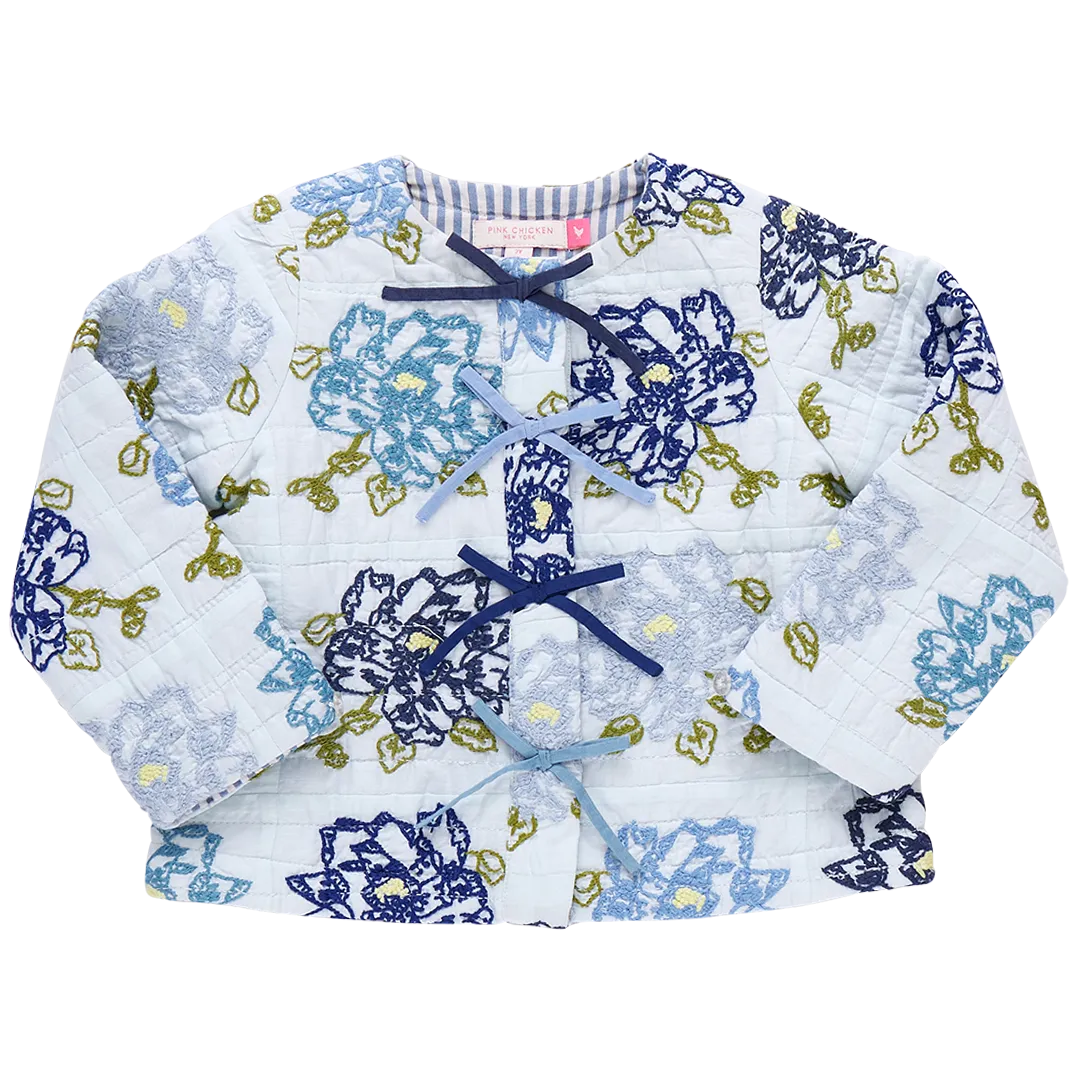 Quilted Jacket | Blue Quilt Flower Embroidery