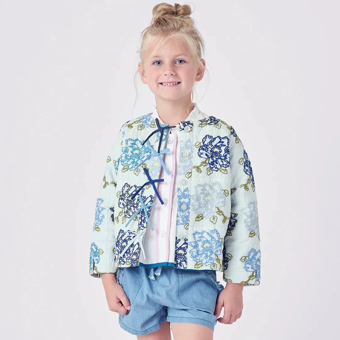Quilted Jacket | Blue Quilt Flower Embroidery