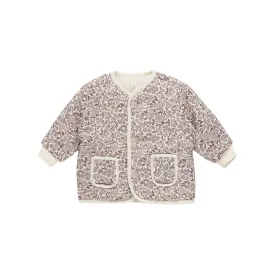 Quincy Mae Quilted V-Neck Button Jacket - Mauve Ditsy