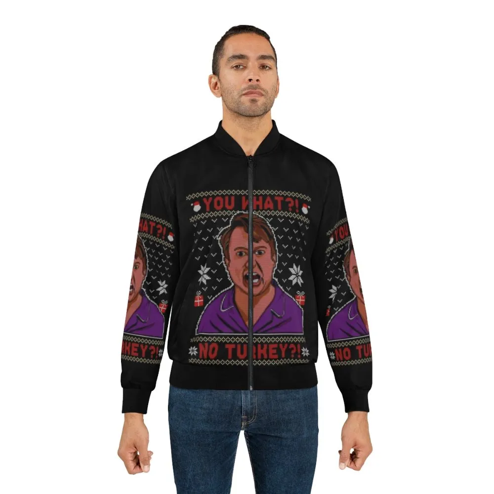 "Peep Show Christmas Bomber Jacket: Snoop No Turkey"