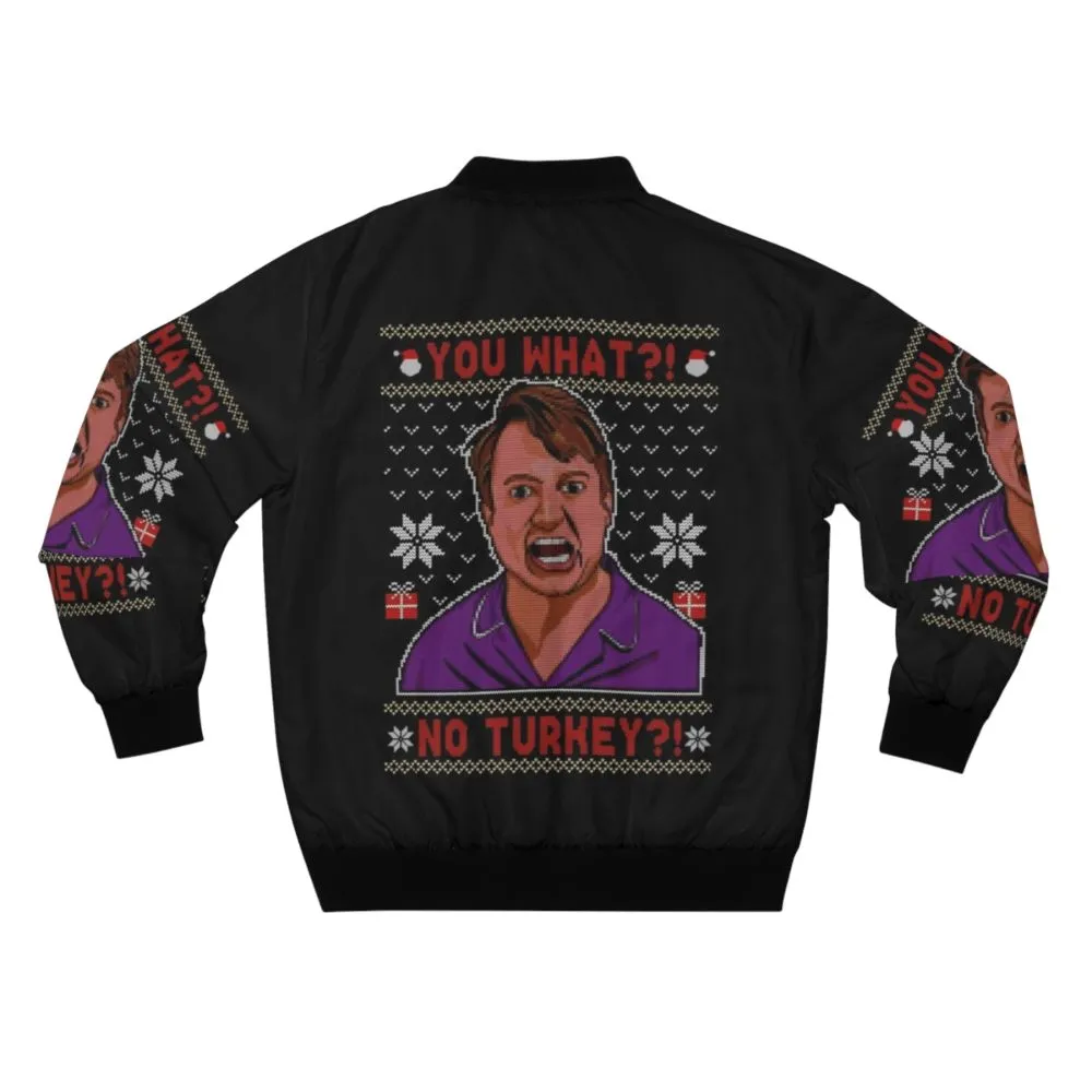 "Peep Show Christmas Bomber Jacket: Snoop No Turkey"
