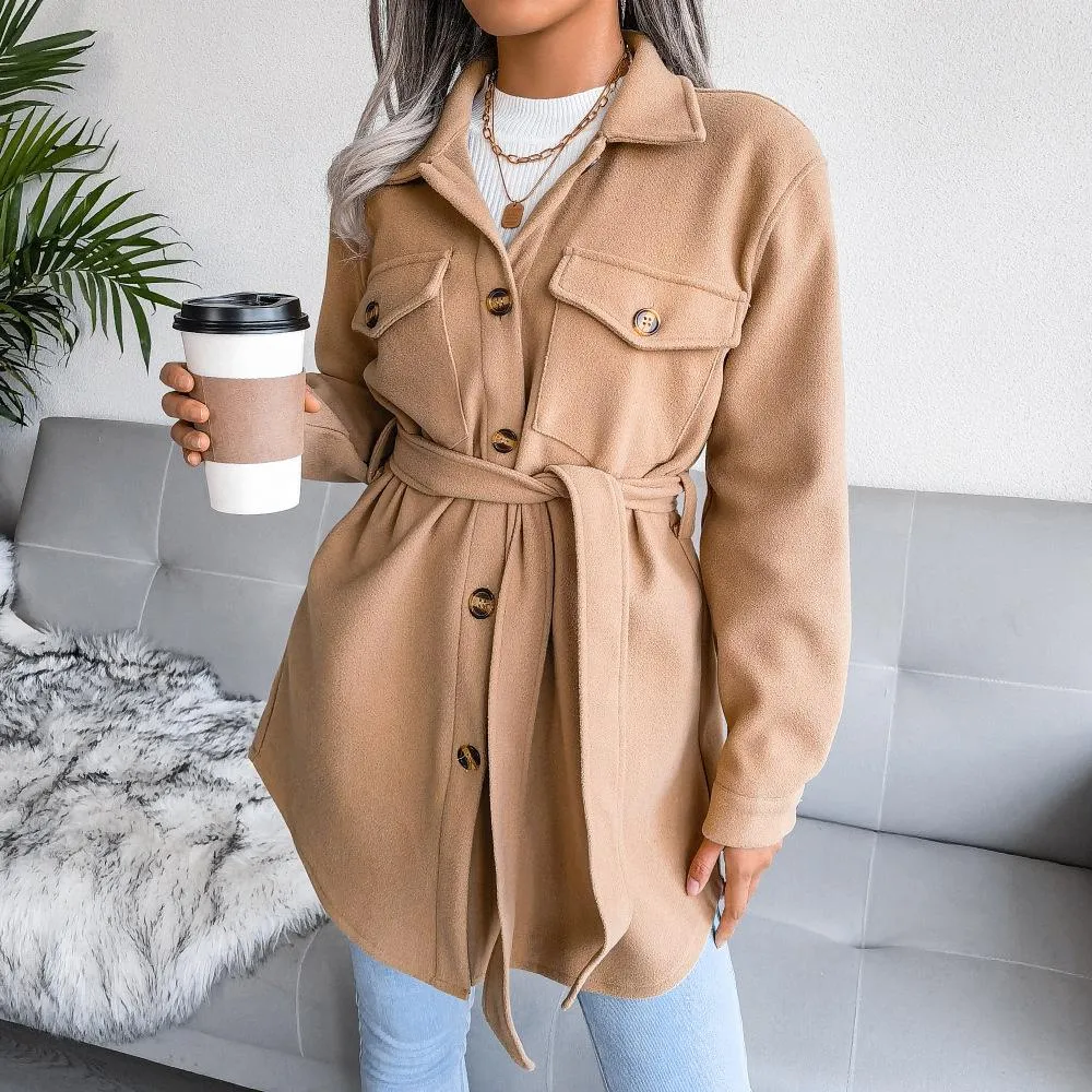 Single-breasted woolen coat jacket