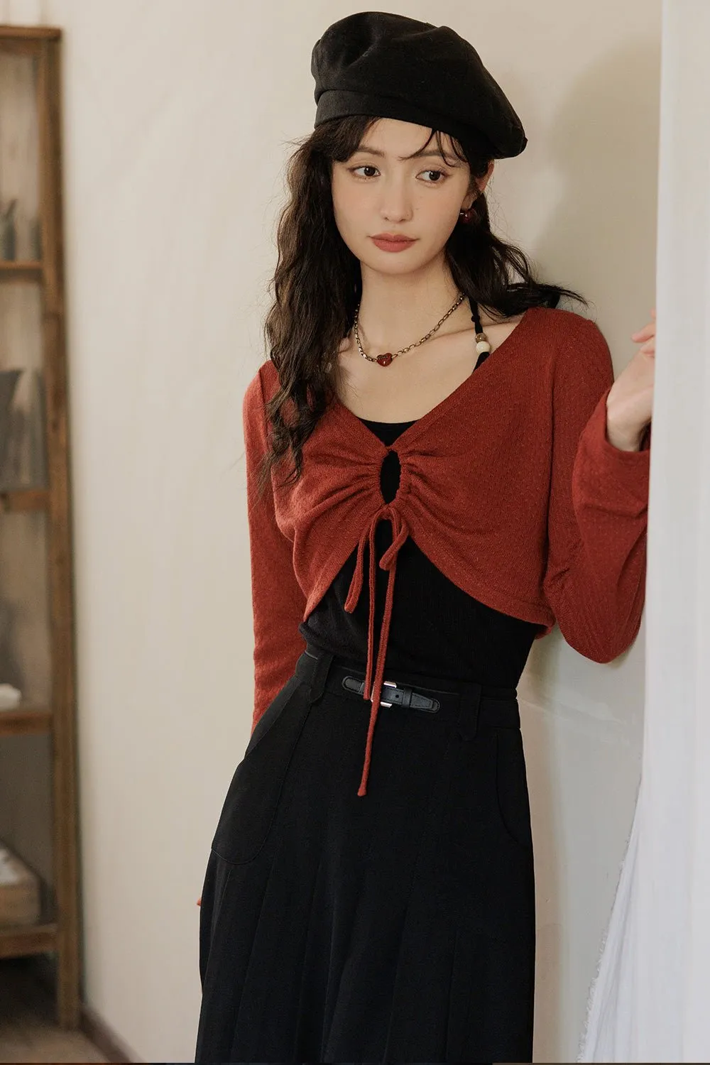 Spaghetti Strap Top and Cardigan Suit Set