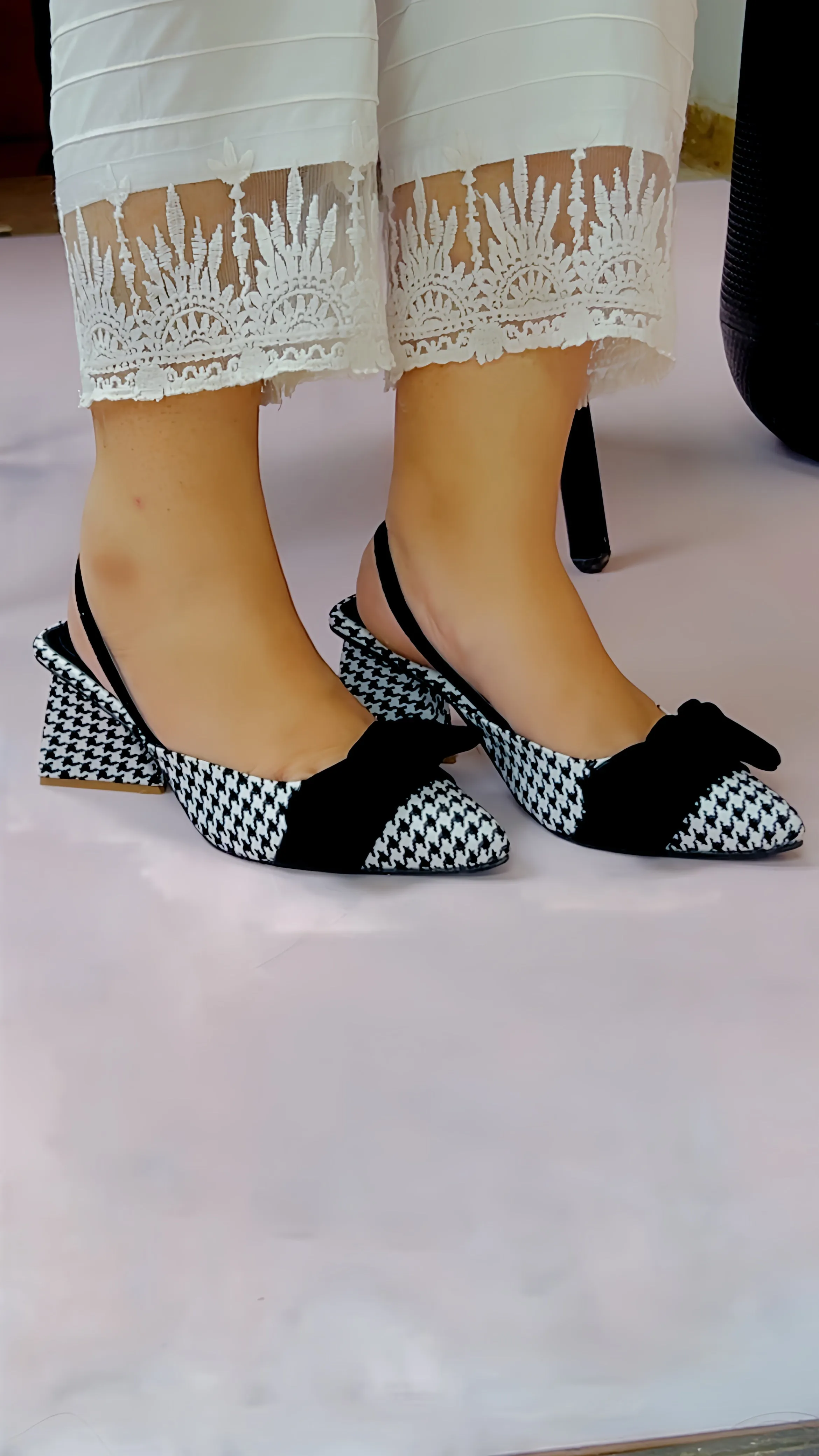 Spunkz Checkered Bow Knot Slingback Heels
