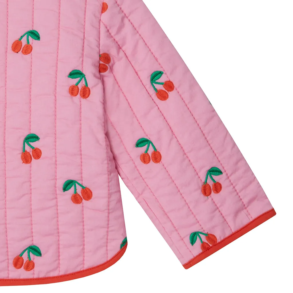 Stella McCartney Child Quilted Jacket Pink With Cherries Embroidery