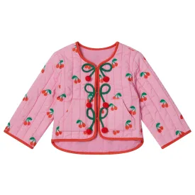 Stella McCartney Child Quilted Jacket Pink With Cherries Embroidery