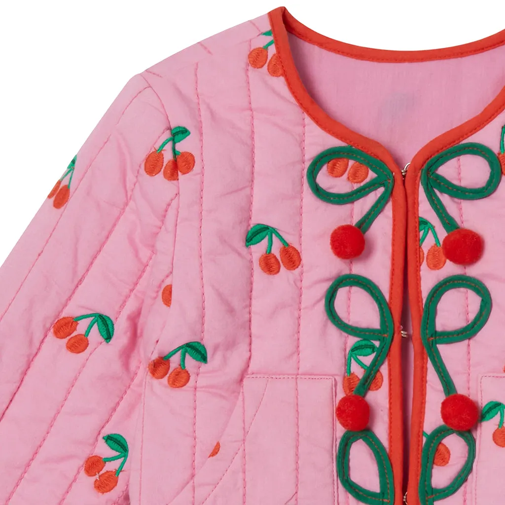 Stella McCartney Child Quilted Jacket Pink With Cherries Embroidery