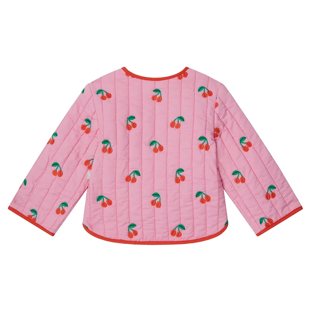 Stella McCartney Child Quilted Jacket Pink With Cherries Embroidery