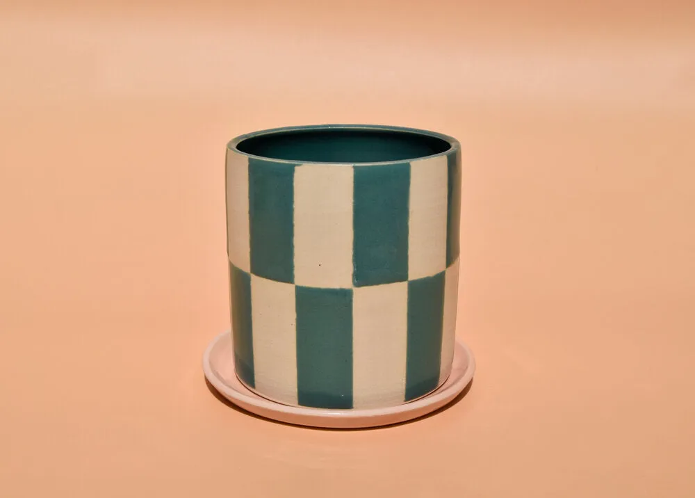 Teal Checker Planter