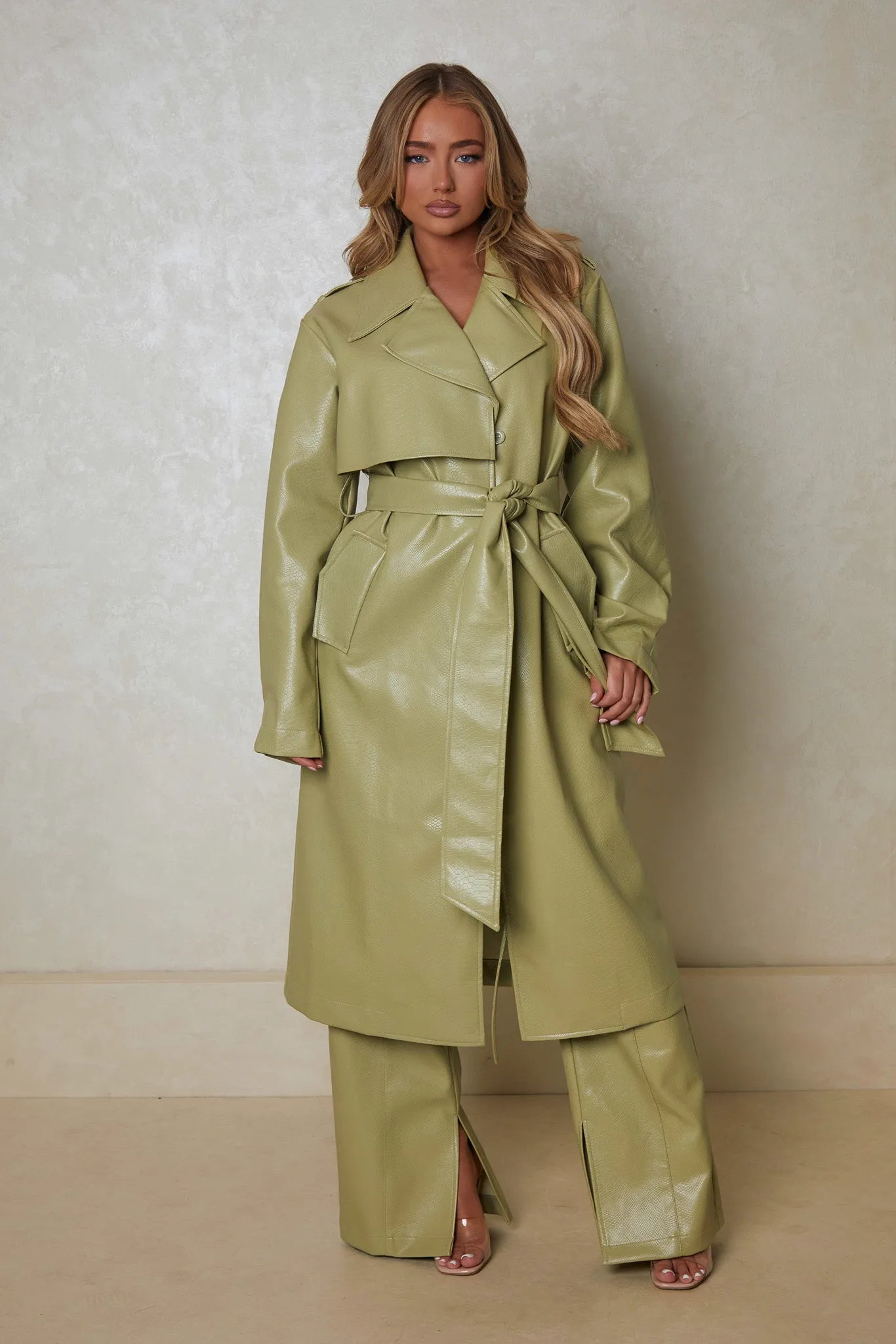 The Croc Trench Coat - Sage