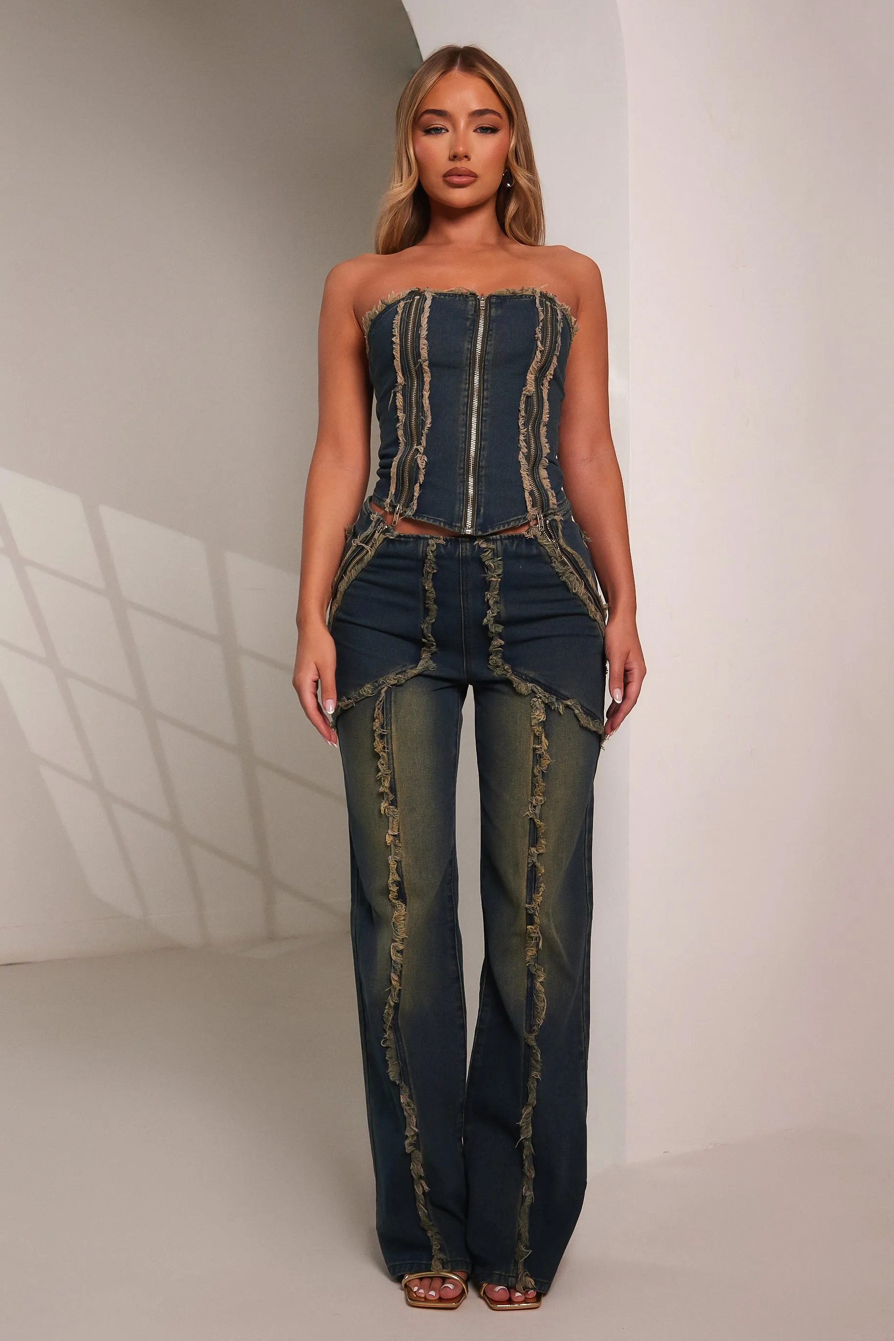 The Piper Corset - Dark Blue Wash
