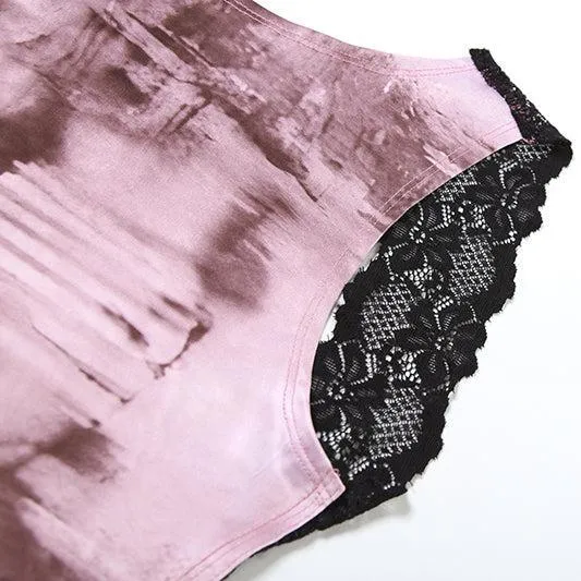 Tie-Dye Sleeveless Crop Top with Lace Back