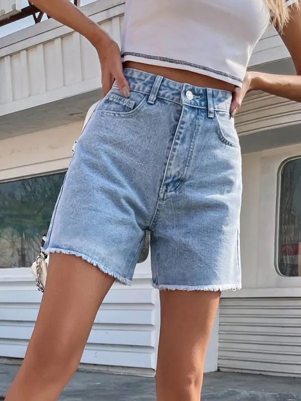 Trendy loose casual high waisted loose denim shorts