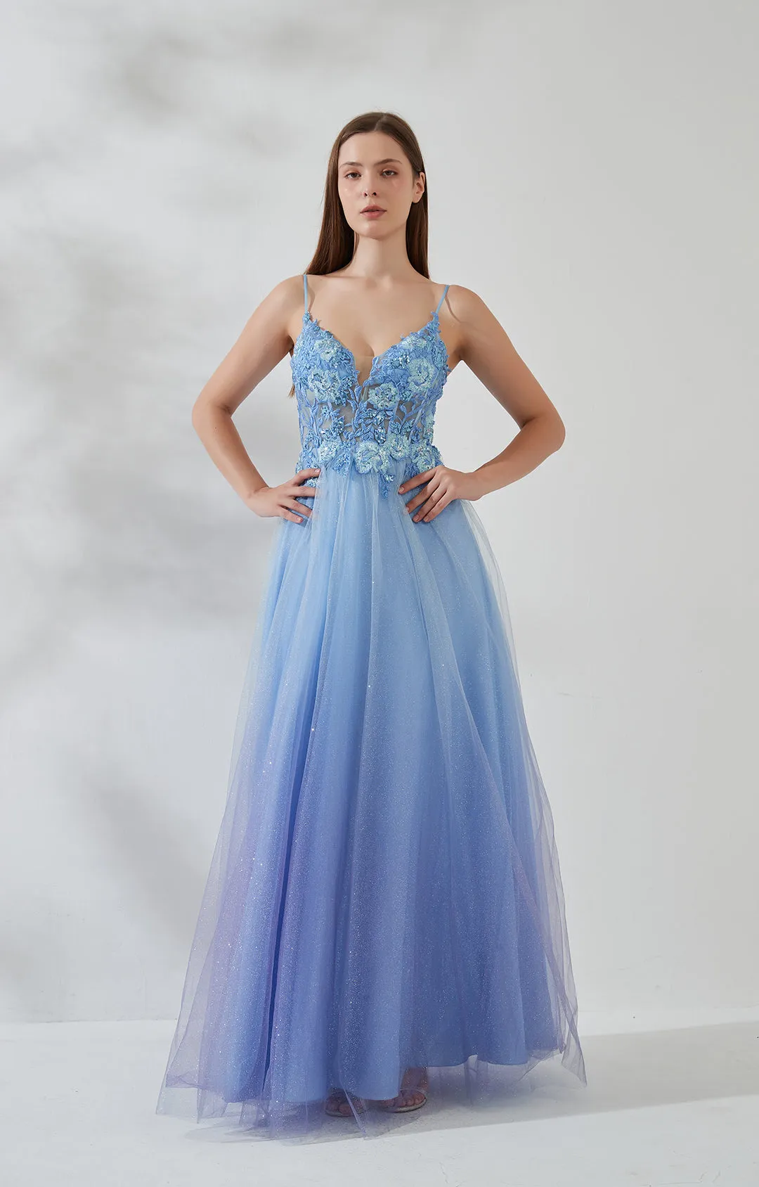 V-Neck Adjustable Spaghetti Straps Floor-length Prom Dress