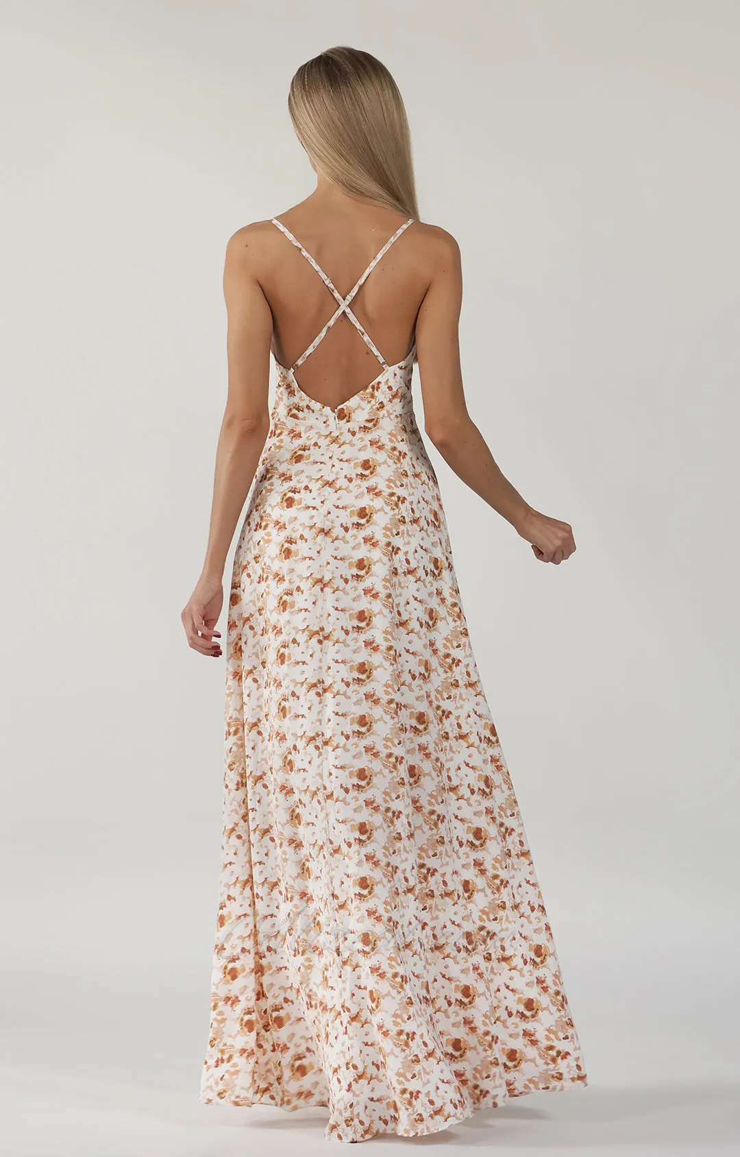 V-Neck Spaghetti Straps A-Line Side Split Floral Print Maxi Dress