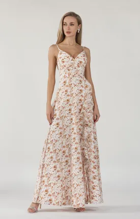 V-Neck Spaghetti Straps A-Line Side Split Floral Print Maxi Dress
