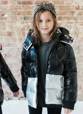 Vierra Rose Chelsea Color Block Puffer in Black/Silver Vierra Rose Chelsea Color Block Puffer in Black/Silver