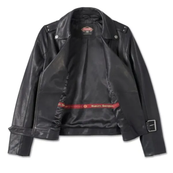 Women’s 120th Anniversary D-Pocket Biker Leather Jacket – Black