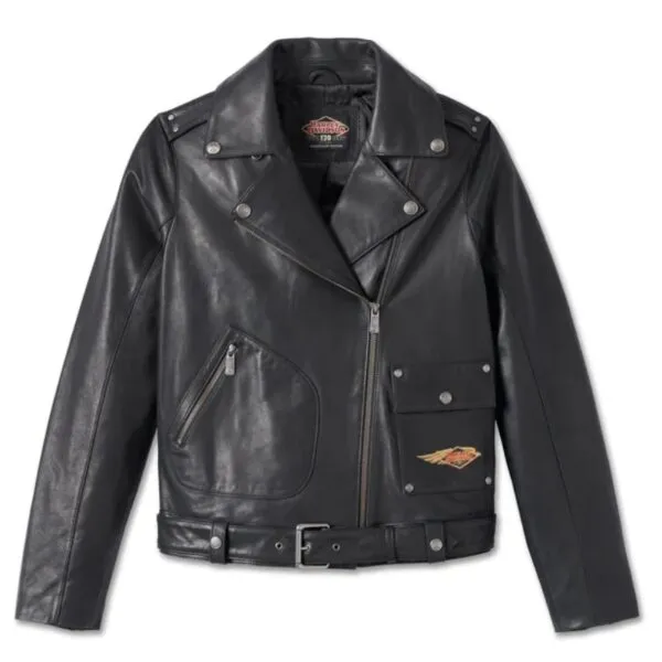 Women’s 120th Anniversary D-Pocket Biker Leather Jacket – Black