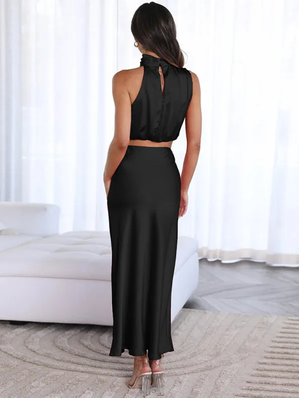 Women's Sexy Bib top Drape Skirt Elegant Two-Piece Set